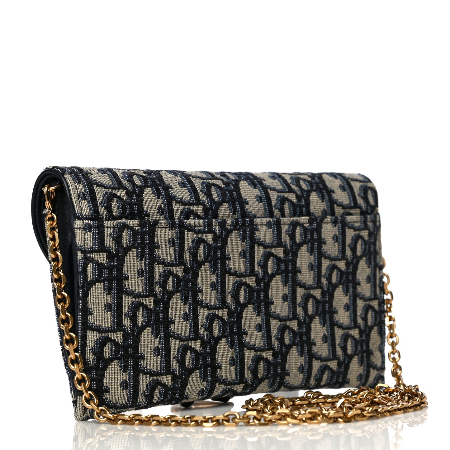 Oblique Saddle Chain Long Wallet Blue