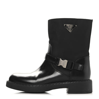 Prada Spazzolato Re-Nylon Metal Triangle Logo Buckled 50mm Biker Boots 40.5 Black 1 of 11