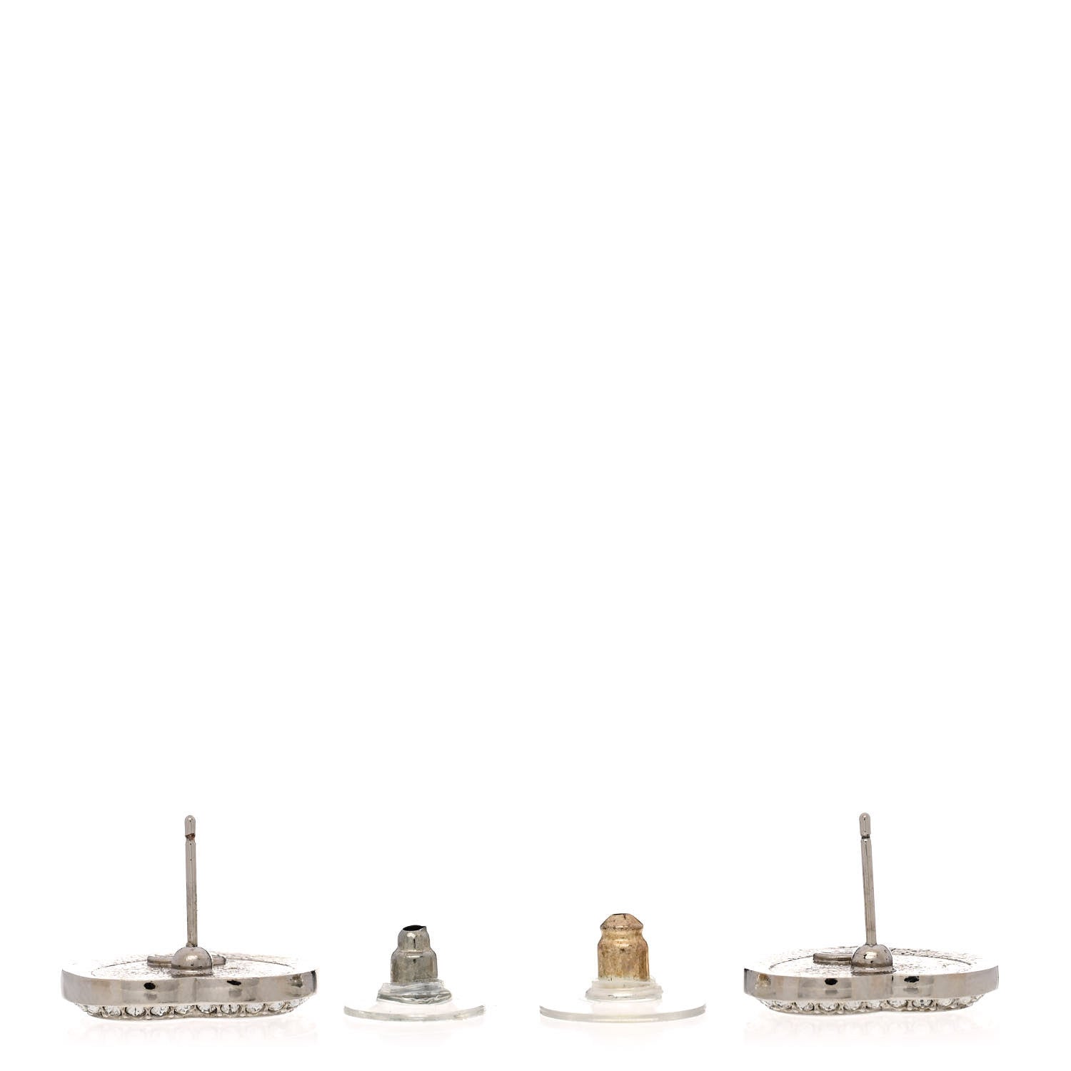 Chanel Resin Crystal Glitter CC Heart Stud Earrings Silver Black Pink 3 of 5