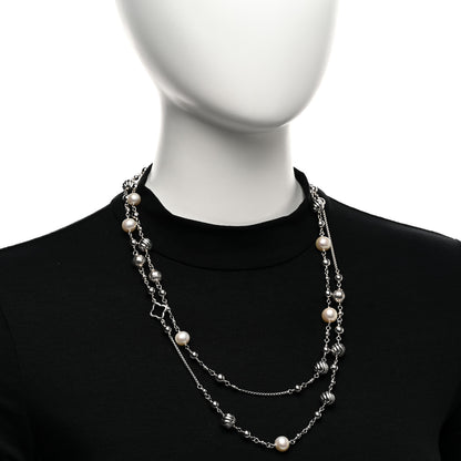 David Yurman Sterling Silver Freshwater Cultured Pearl Quatrefoil Long Chain Necklace 2 of 4