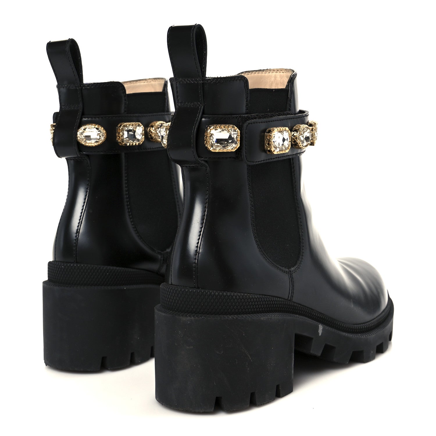 Gucci Calfskin Crystal GG Trip Chelsea Ankle Boots 37.5 Black 5 of 9