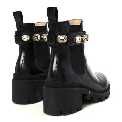 Gucci Calfskin Crystal GG Trip Chelsea Ankle Boots 37.5 Black 5 of 9