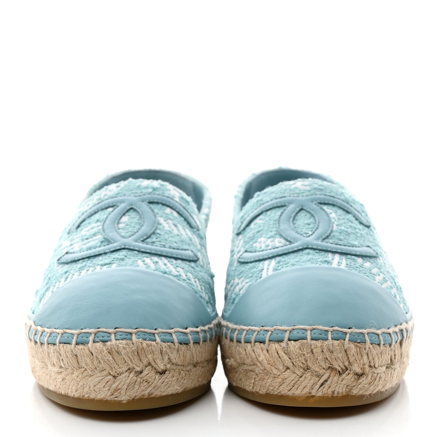 Tweed Grosgrain CC Print Espadrilles 38 Turquoise White