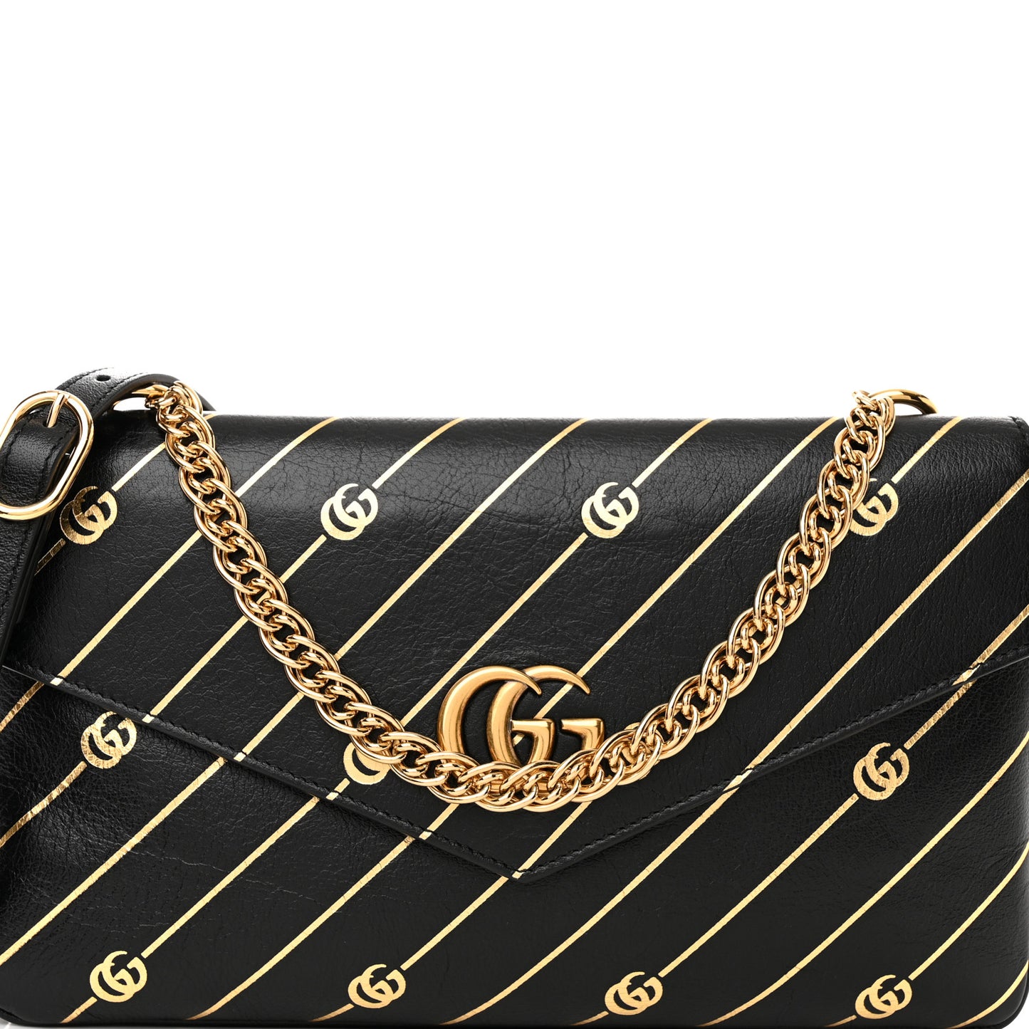 Calfskin Diagonal GG Medium Thiara Double Envelope Shoulder Bag Black White