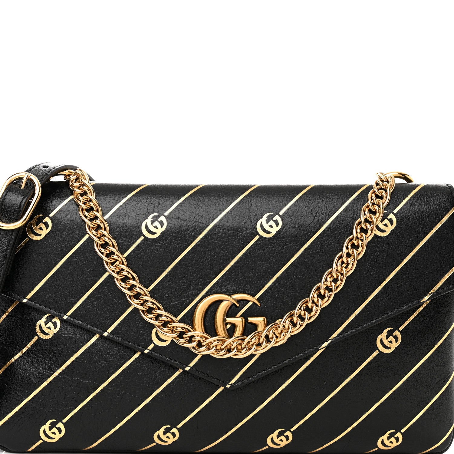 Gucci Calfskin Diagonal GG Medium Thiara Double Envelope Shoulder Bag Black White 9 of 12