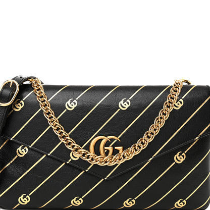 Gucci Calfskin Diagonal GG Medium Thiara Double Envelope Shoulder Bag Black White 9 of 12
