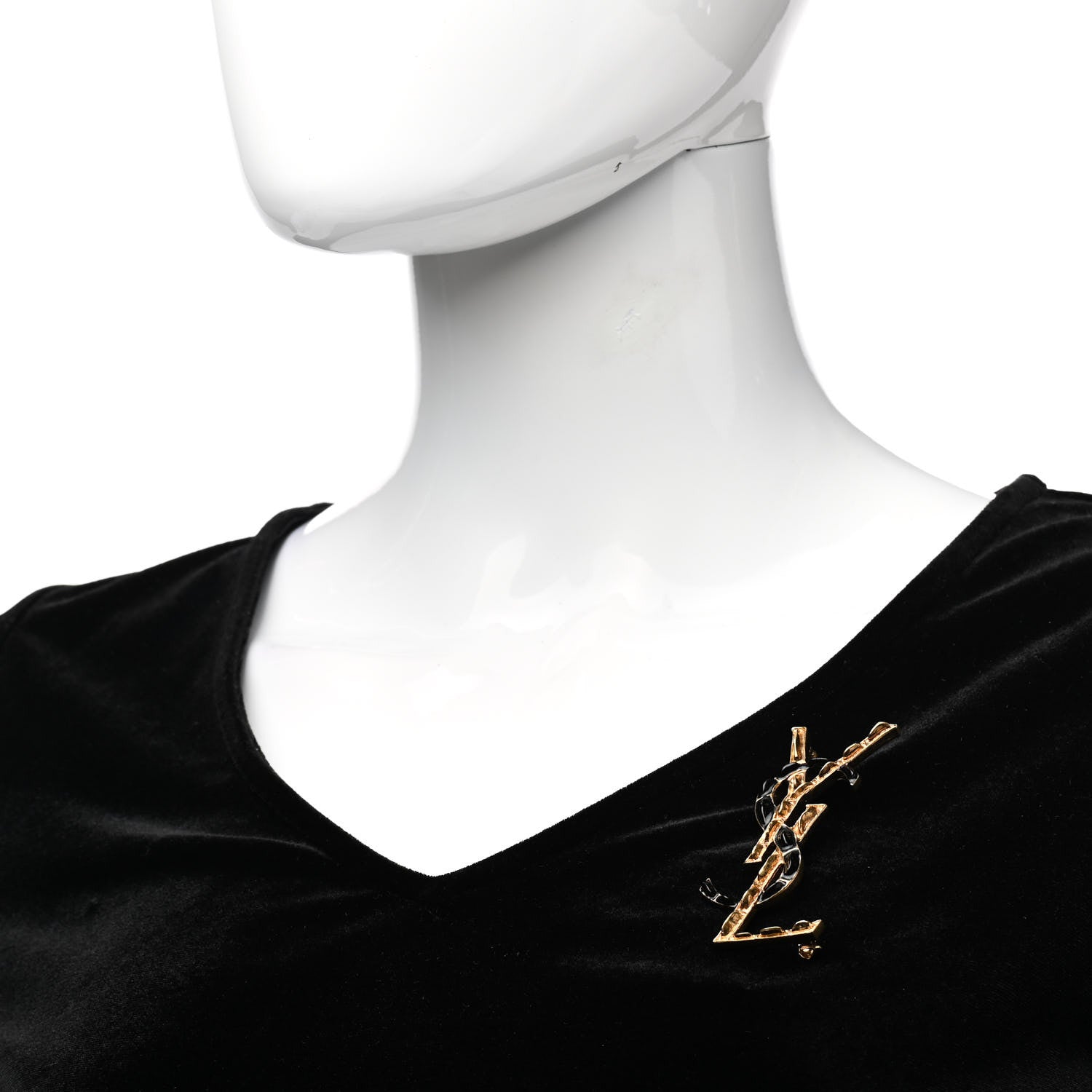 Saint Laurent Monogram Crocodile Opyum Brooch Gold Black 2 of 4