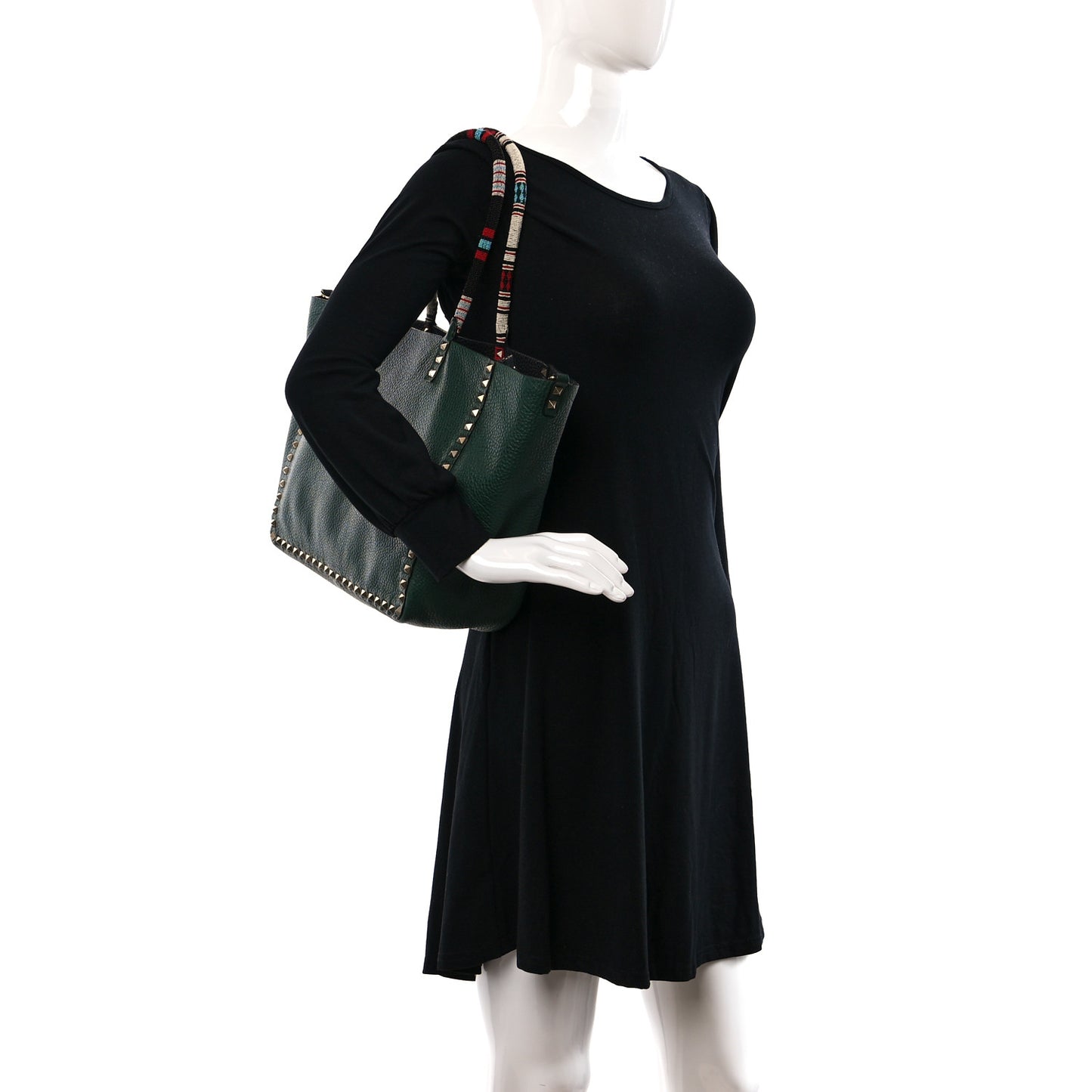 Pebbled Calfskin Beaded Rockstud Tote Black