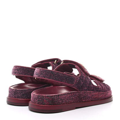 Chanel Velvet Velcro Dad Sandals 37.5 Dark Pink 4 of 9