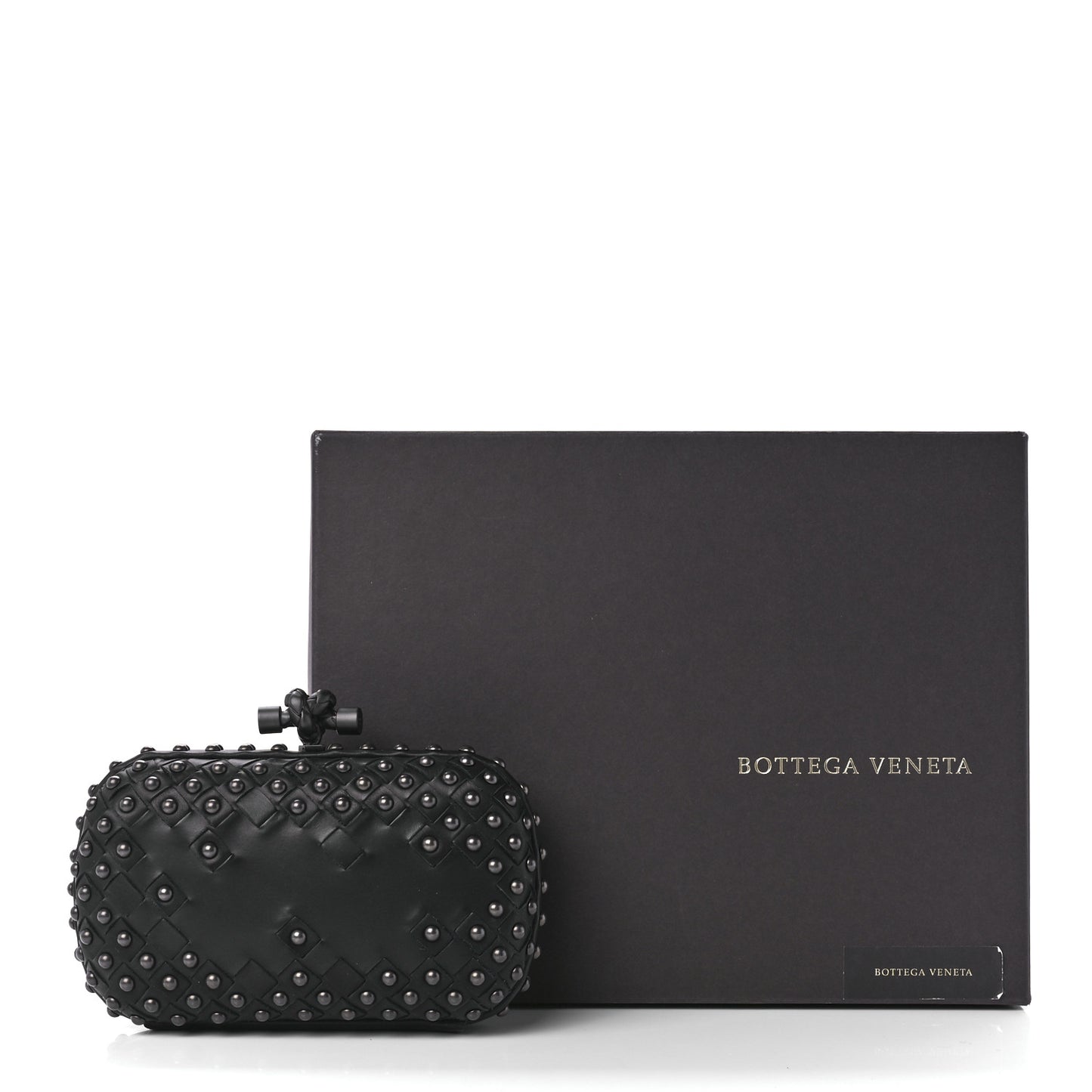 Waxy Nappa Intrecciato Knot Studded Clutch Black