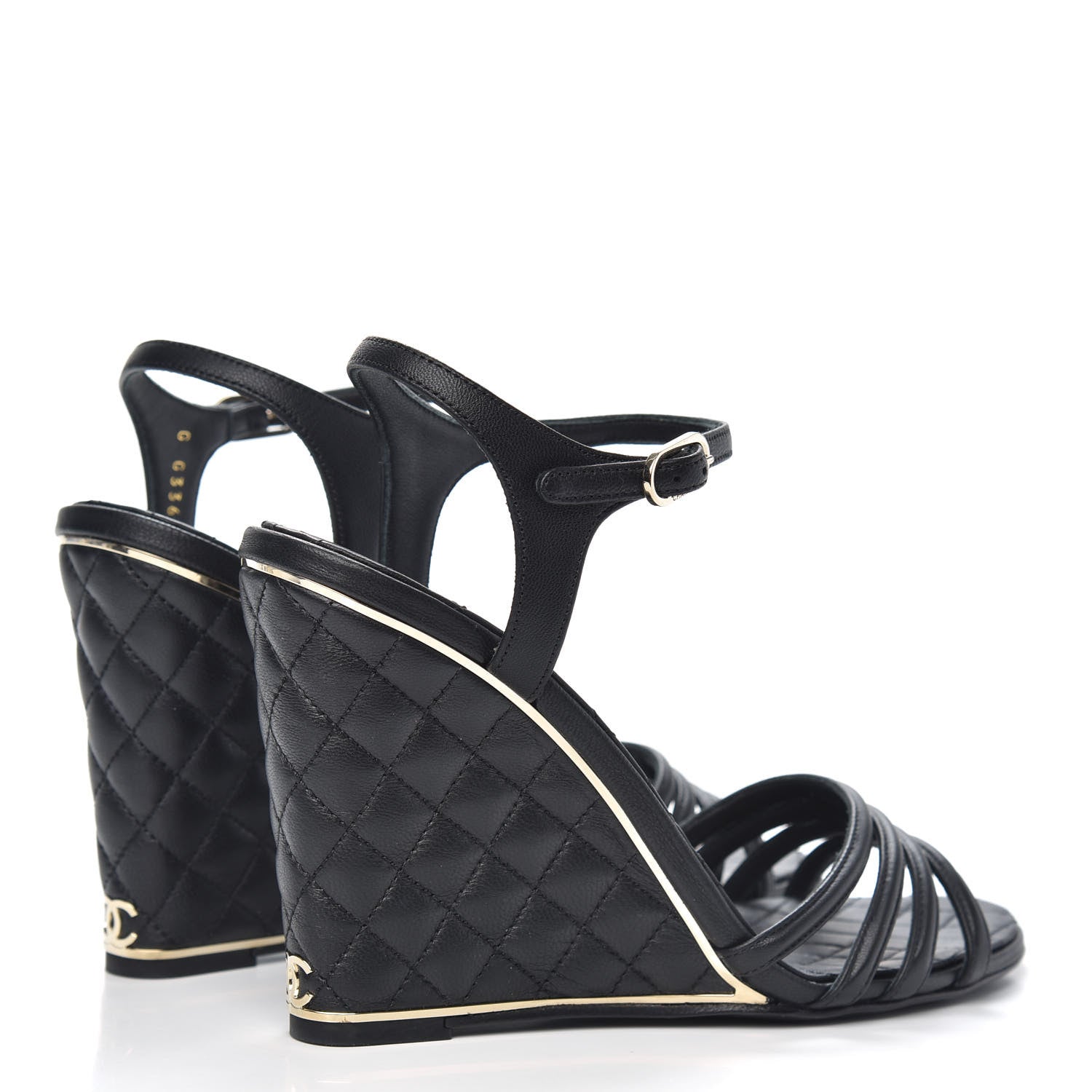Chanel Lambskin Quilted Wedge Sandals 38 Black 4 of 9