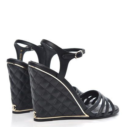 Chanel Lambskin Quilted Wedge Sandals 38 Black 4 of 9