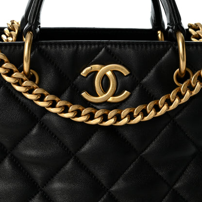 Chanel Lambskin Quilted Small Top Handle Shopping Bag Black 14 of 19