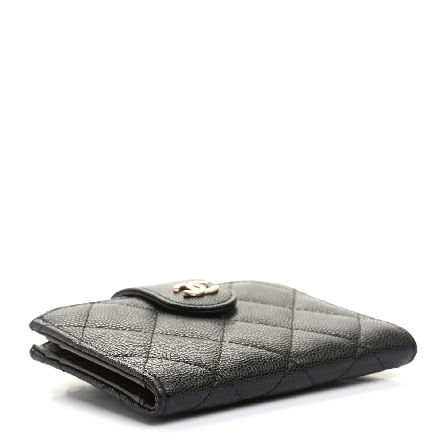 Caviar Quilted Compact Zipped Pocket Wallet Black