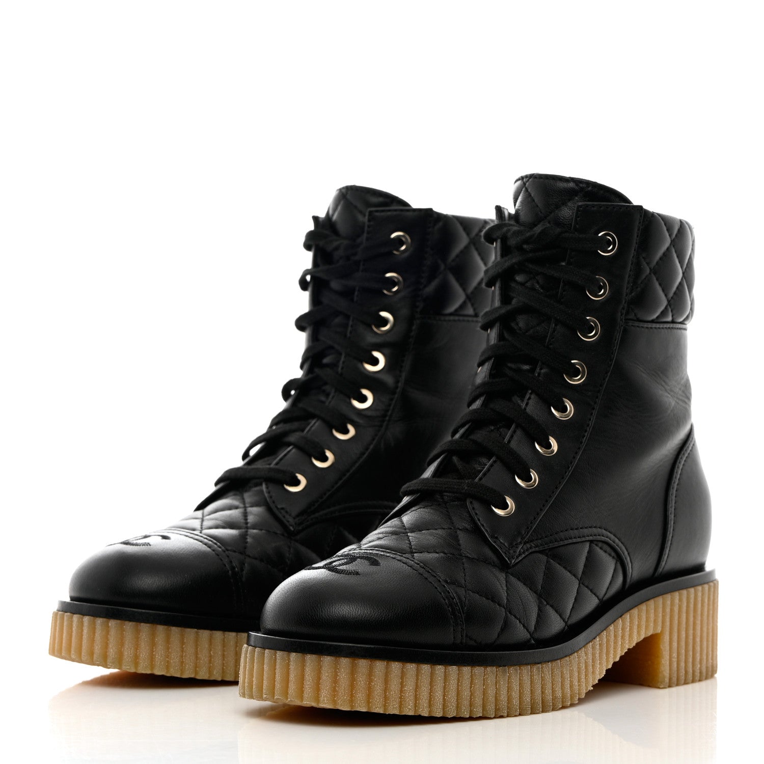 Chanel Calfskin Quilted CC Combat Boots 36 Black 3 of 13