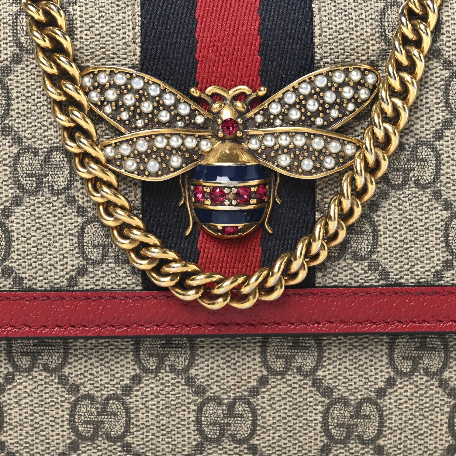 Gucci GG Supreme Monogram Web Queen Margaret Chain Wallet Red 7 of 9