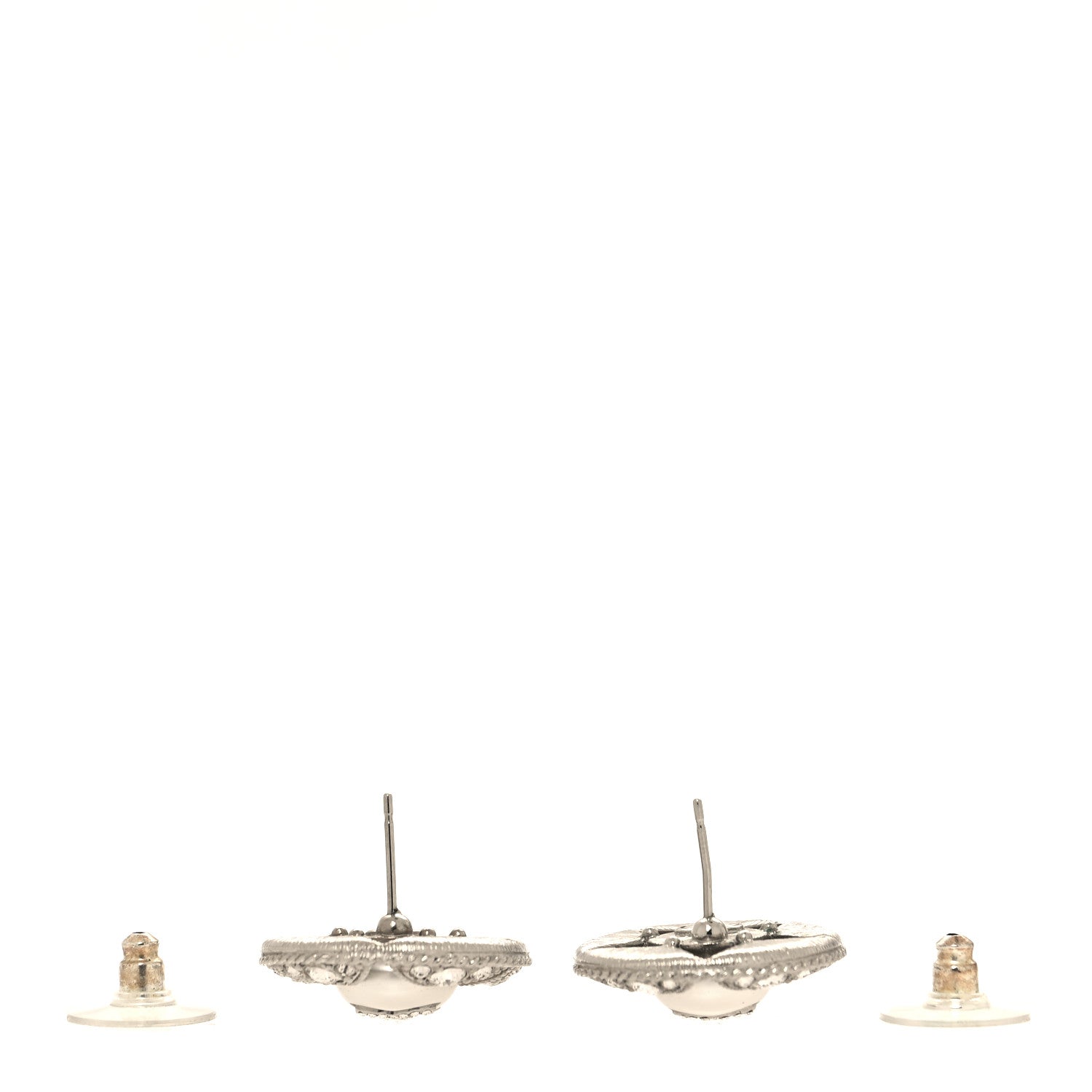 Chanel Pearl Crystal Star CC Round Earrings Silver 3 of 5