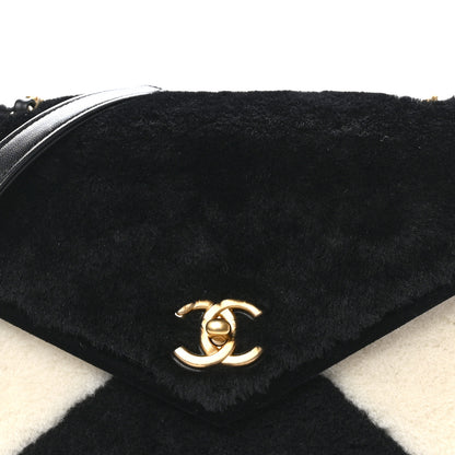 Chanel Shearling Checkered Flap Bag Black White 8 of 11