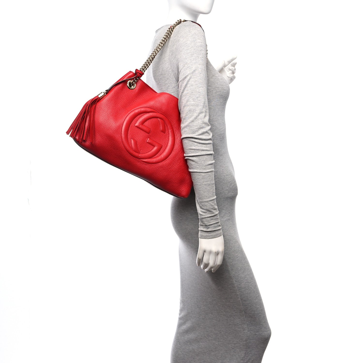 Gucci Pebbled Calfskin Medium Soho Chain Shoulder Bag Tabasco Red 2 of 17