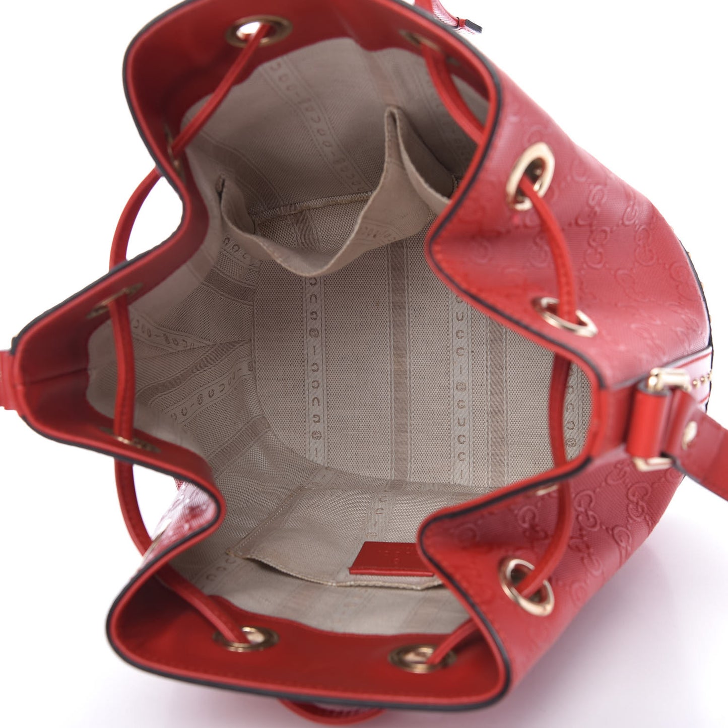 HIlary Lux GG Monogram Embossed Studded Small Bucket Bag Tobasco