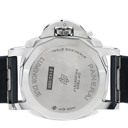 Panerai Stainless Steel Satin 38mm Luminor Due Automatic Watch Blue PAM01309 4 of 5