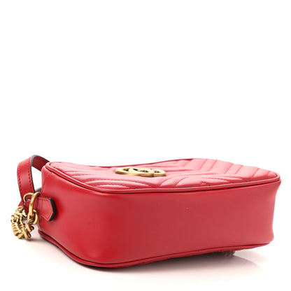 Gucci Calfskin Matelasse Small GG Marmont Chain Shoulder Bag Hibiscus Red 4 of 11