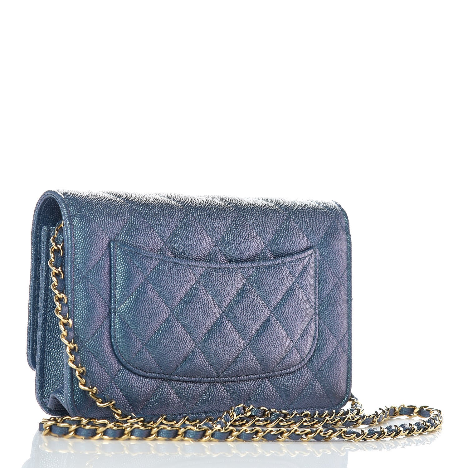 Chanel Iridescent Caviar Quilted Wallet on Chain WOC Dark Blue 3 of 11