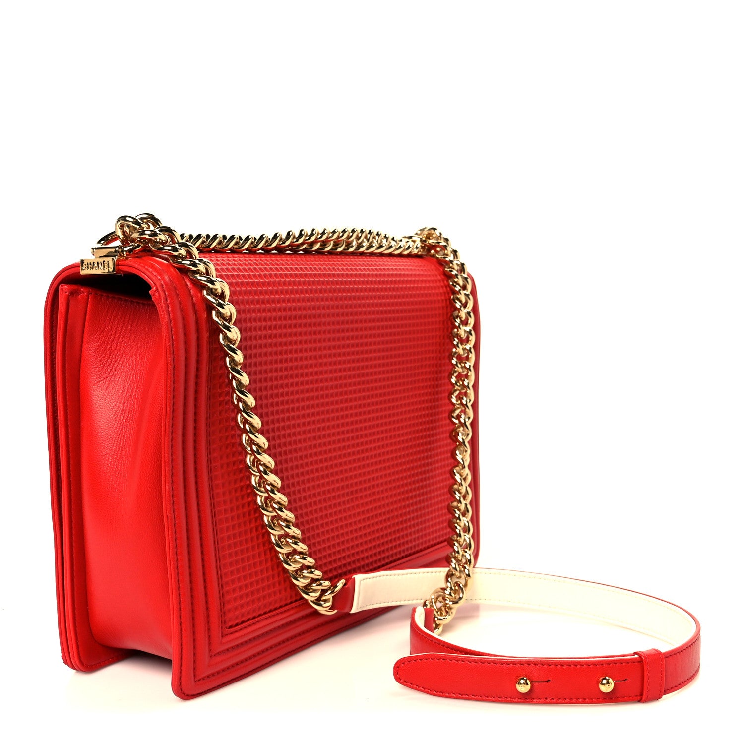 Chanel Lambskin Embossed New Medium Boy Cube Flap Red 3 of 11