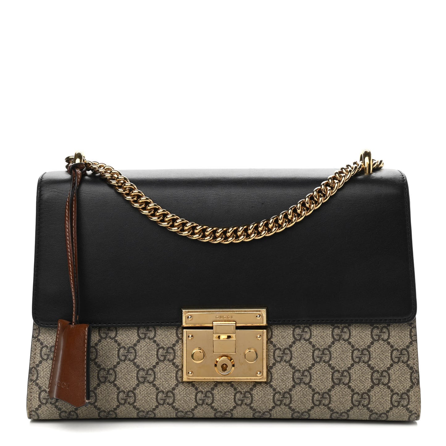 GG Supreme Monogram Calfskin Medium Padlock Shoulder Bag Beige Black Cuir