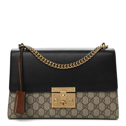 Gucci GG Supreme Monogram Calfskin Medium Padlock Shoulder Bag Beige Black Cuir 1 of 12