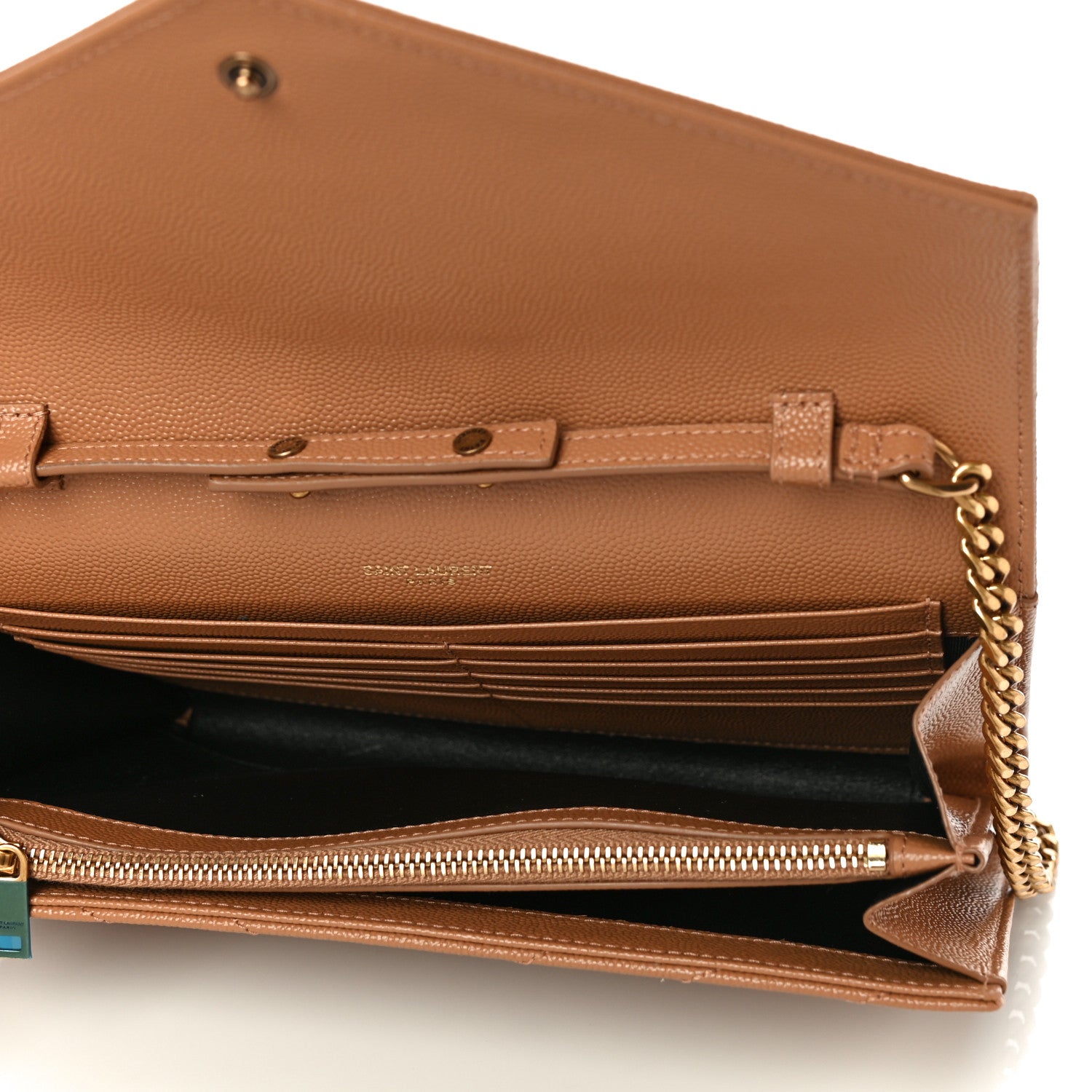 Saint Laurent Grain De Poudre Matelasse Chevron Monogram Chain Wallet Dune 5 of 9