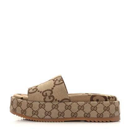 Gucci Monogram Maxi GG Angelina Platform 55mm Slide Sandals 39.5 Camel Ebony 1 of 8