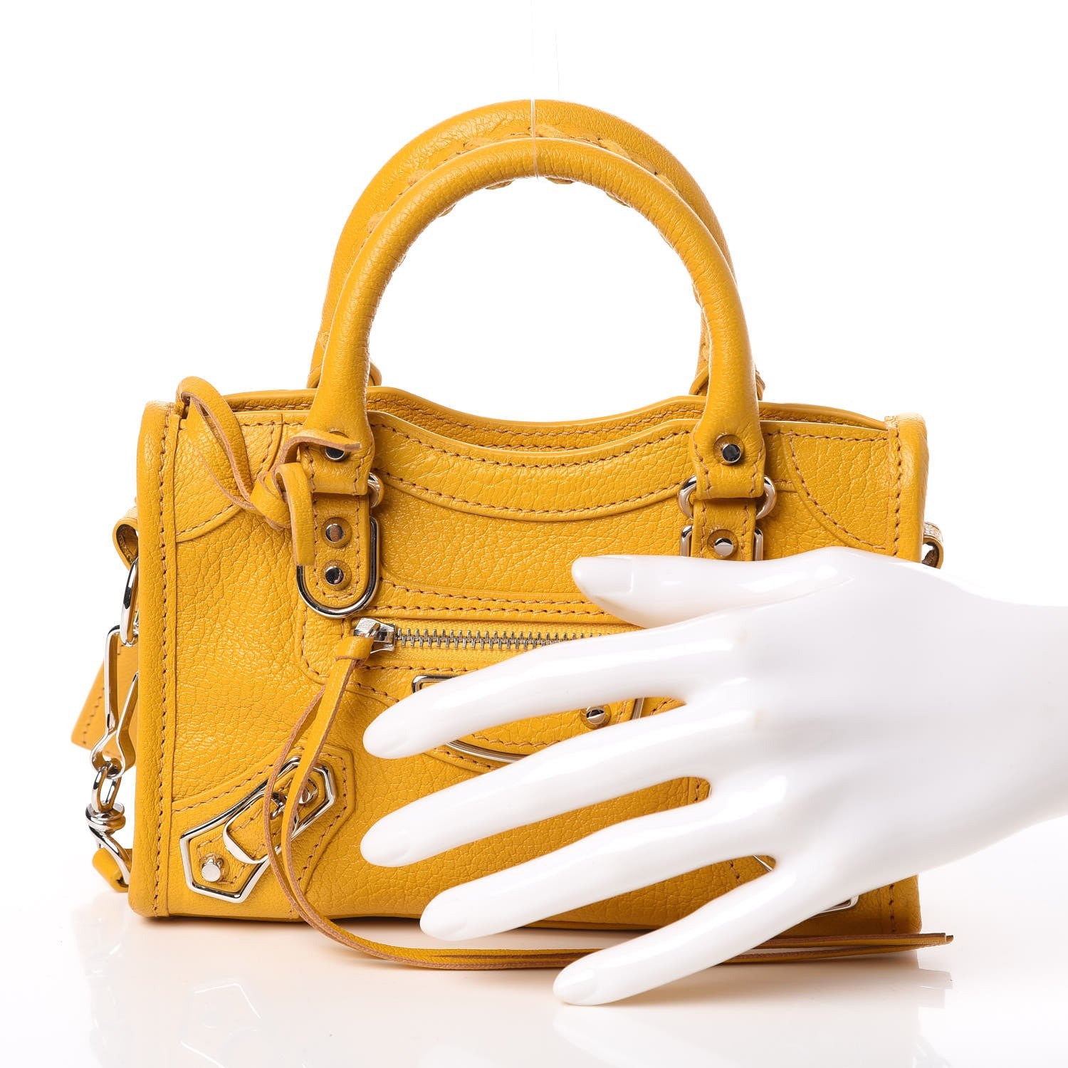 Balenciaga Chevre Silver Metallic Edge Hardware Nano City Jaune Epi 11 of 16