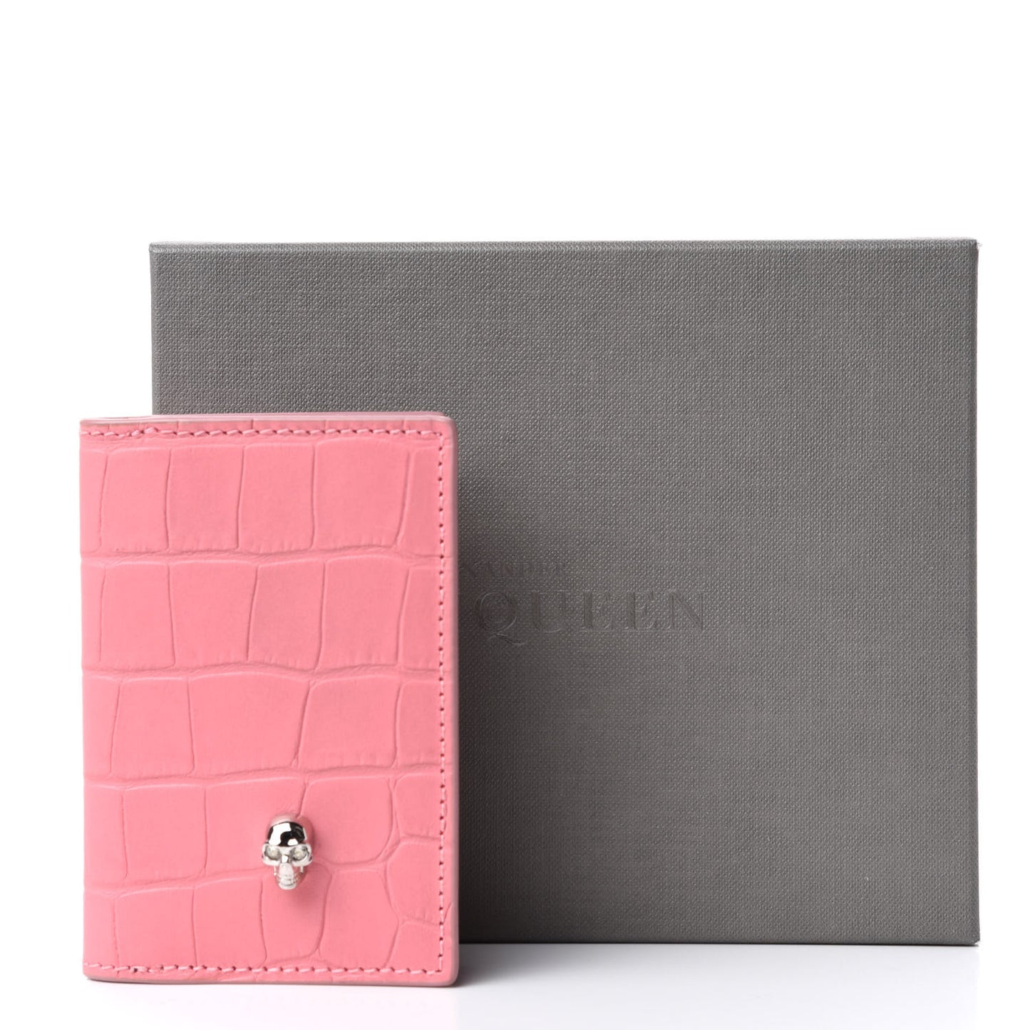 Calfskin Croc Embossed Skull Pocket Organizer Pink