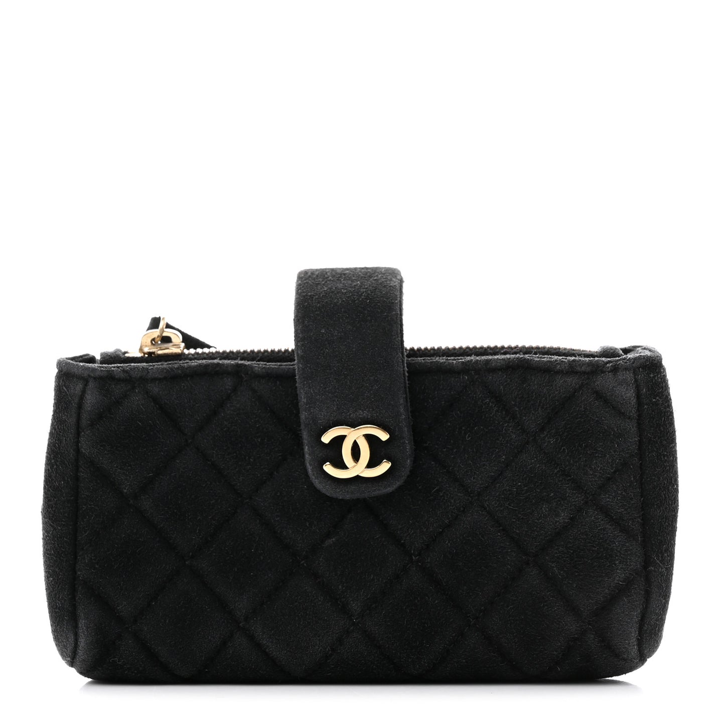 Suede Quilted Mini Phone Holder Clutch Black