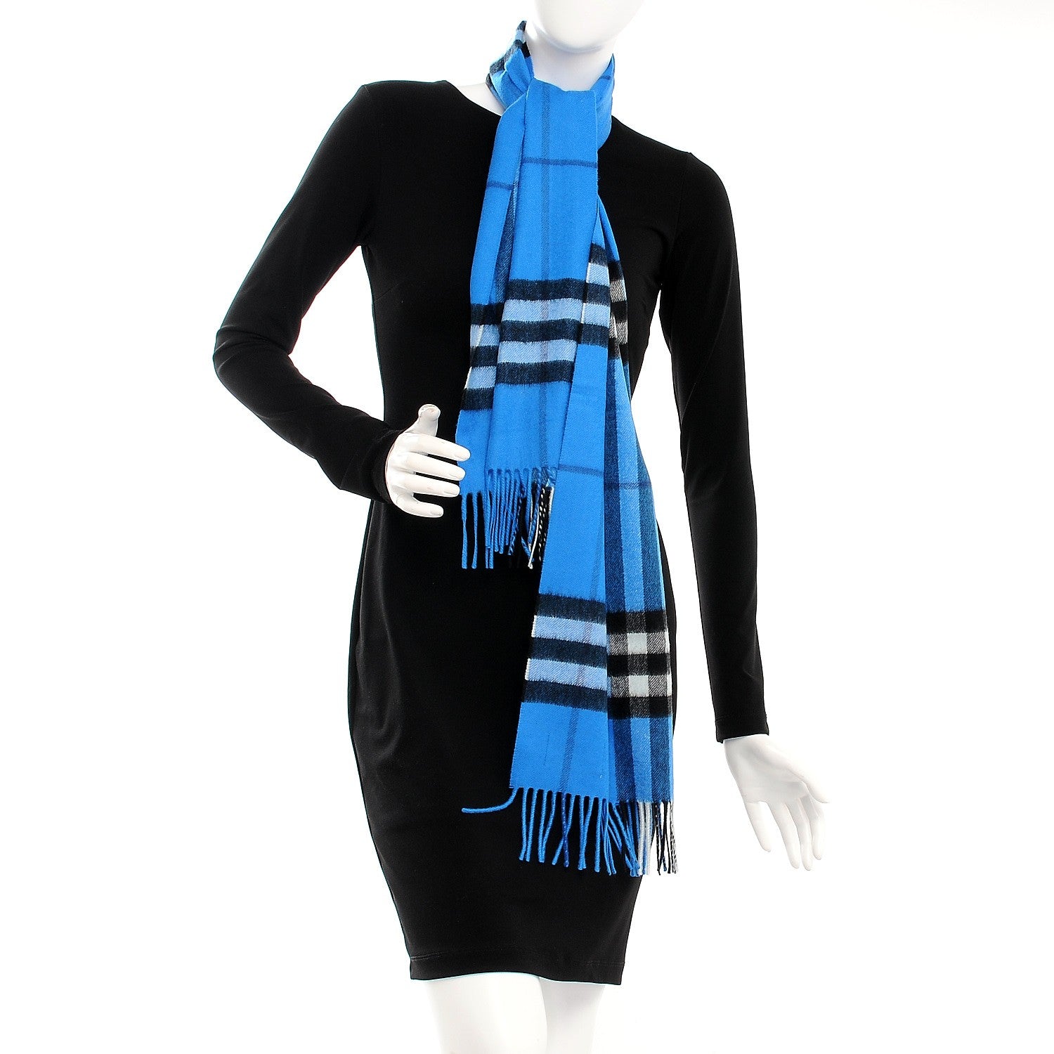 Burberry Cashmere Giant Check Fringe Scarf Bright Cornflower Blue 2 of 4