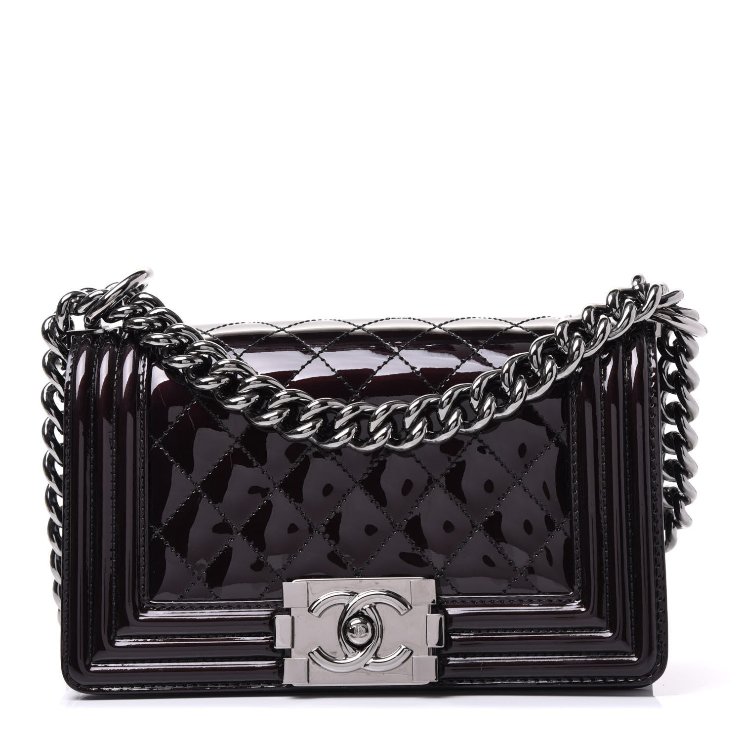 Chanel Patent Calfskin Quilted Small Boy Flap Burgundy 1 of 9