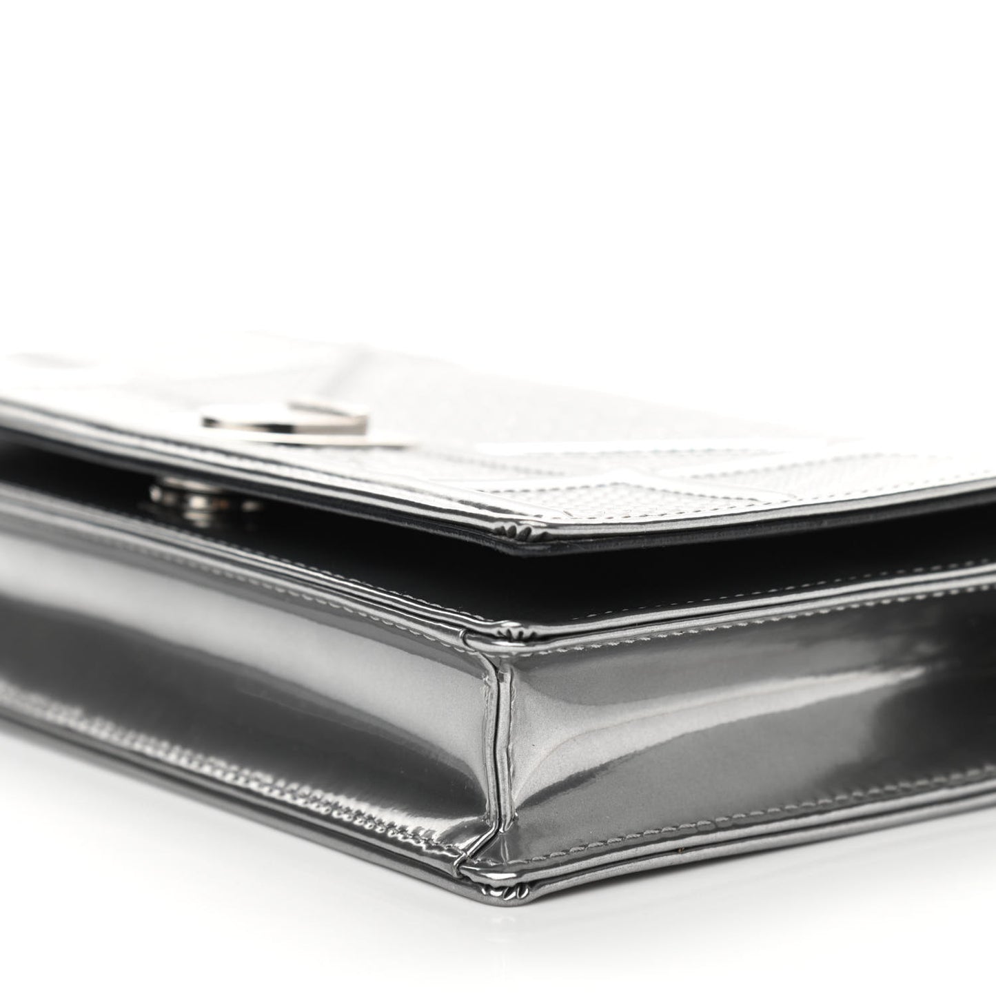 Metallic Patent Micro-Cannage Diorama Wallet on Chain Pouch Silver