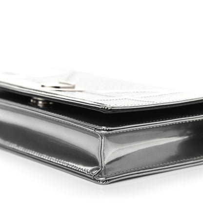 Christian Dior Metallic Patent Micro-Cannage Diorama Wallet on Chain Pouch Silver 10 of 10