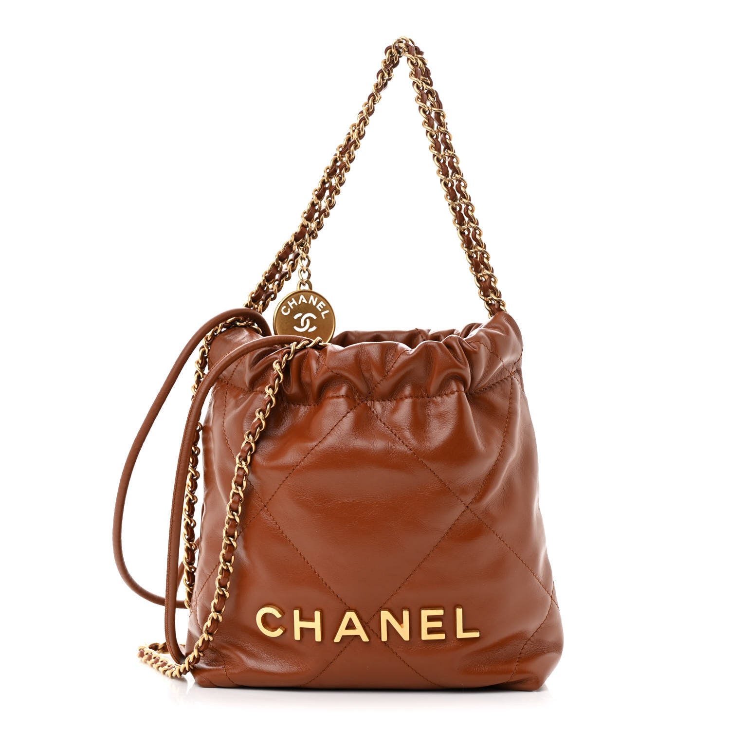 Chanel Shiny Calfskin Quilted Mini Chanel 22 Light Brown 1 of 11