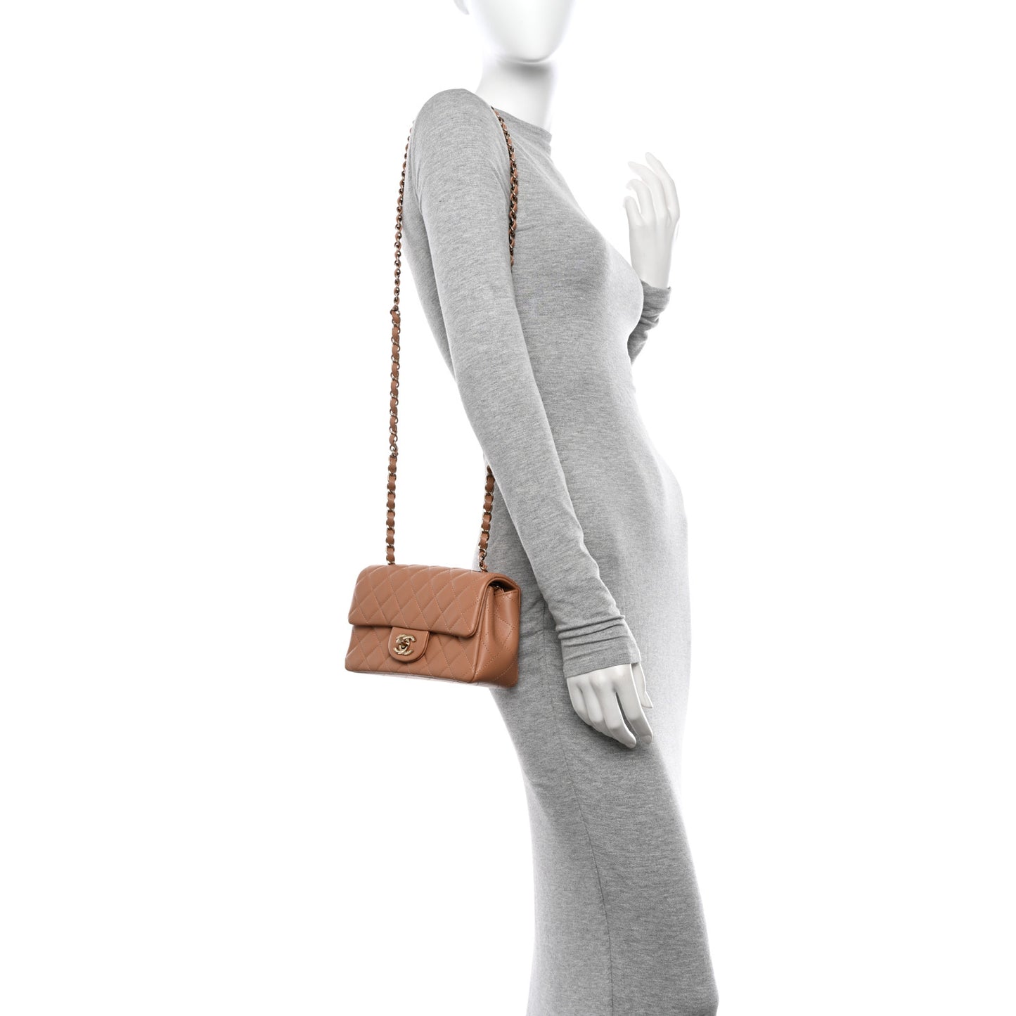 Lambskin Quilted Mini Rectangular Flap Brown