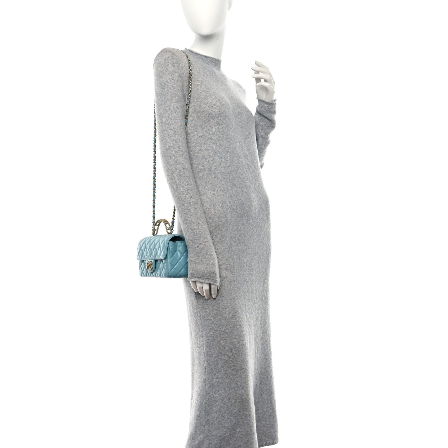 Lambskin Quilted Mini Strass On Top Flap Blue