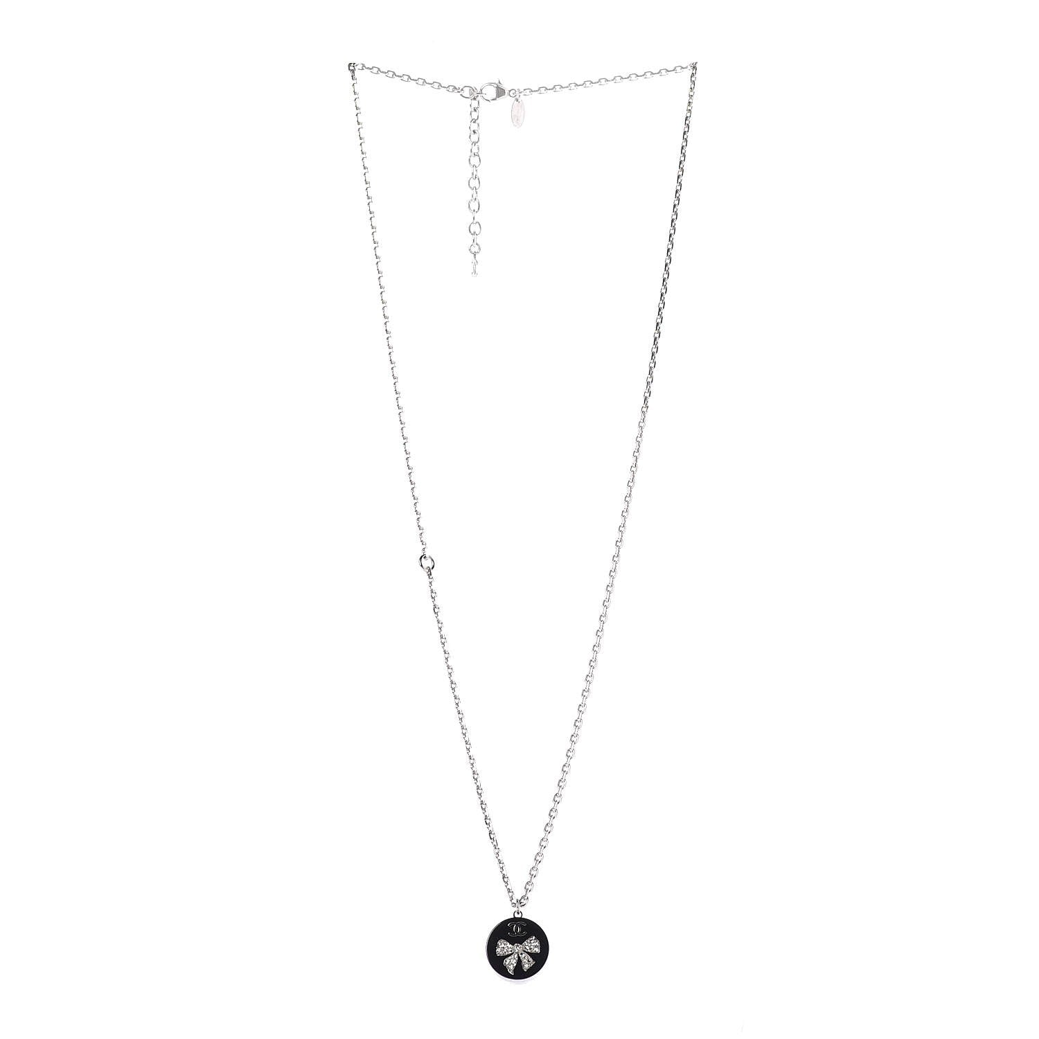 Chanel Crystal Resin Bow CC Pendant Necklace Black 3 of 5