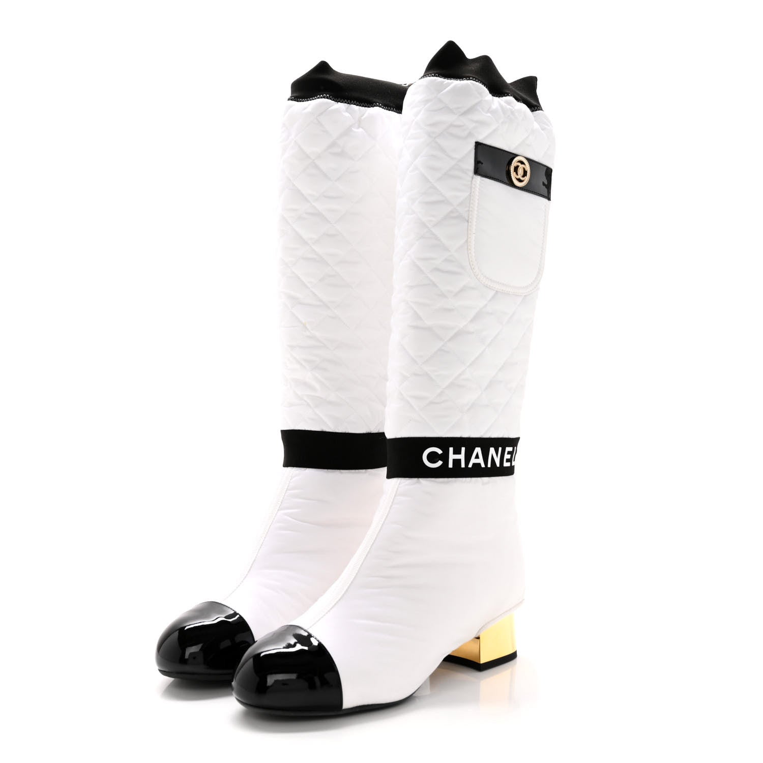 Chanel Mixed Fibers Lambskin Patent Calfskin Convertible High Boots 38 White 3 of 15