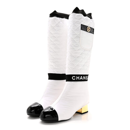 Chanel Mixed Fibers Lambskin Patent Calfskin Convertible High Boots 38 White 3 of 15