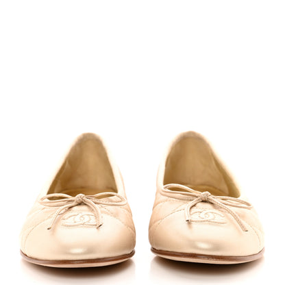 Chanel Iridescent Lambskin Quilted CC Cap Toe Ballerina Flats 39.5 Light Gold 2 of 9