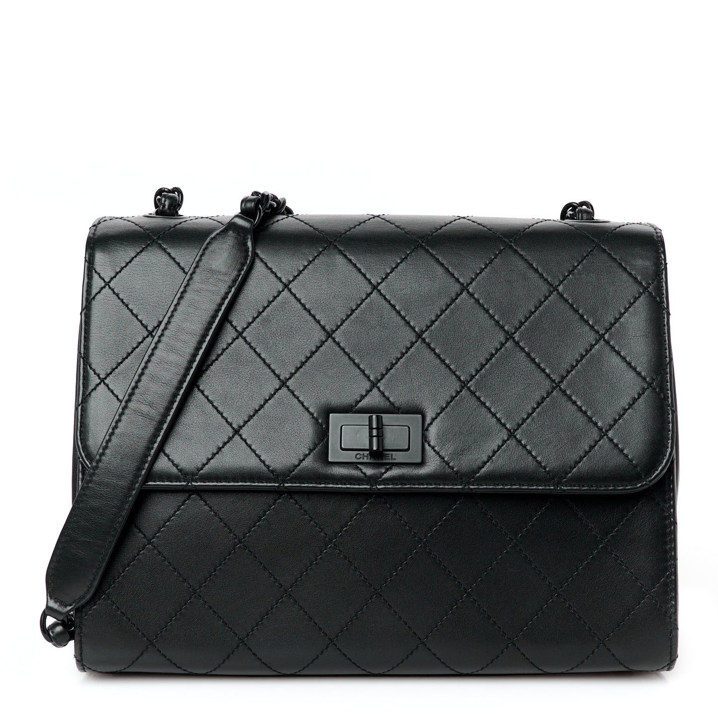 Calfskin Diamond Stitched Flap Shoulder Bag Black