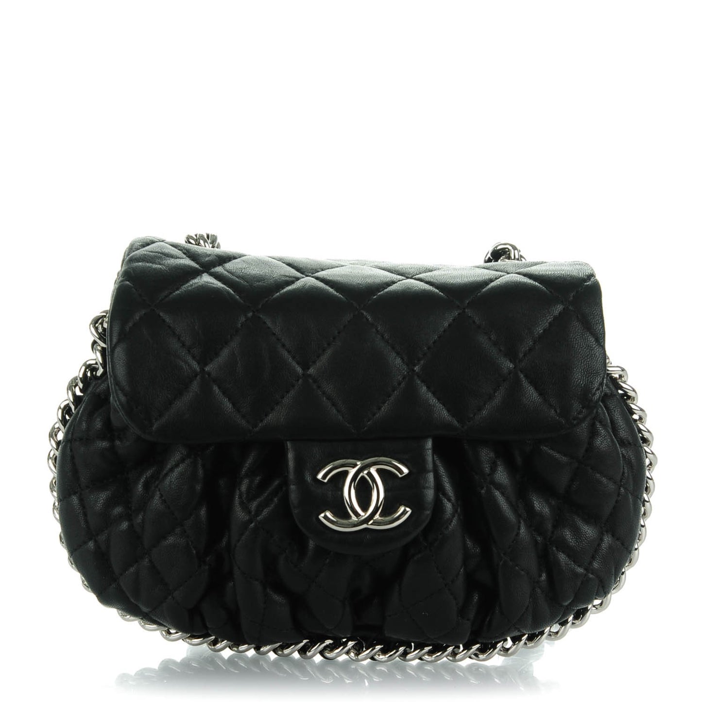 Washed Lambskin Quilted Mini Chain Around Flap Black