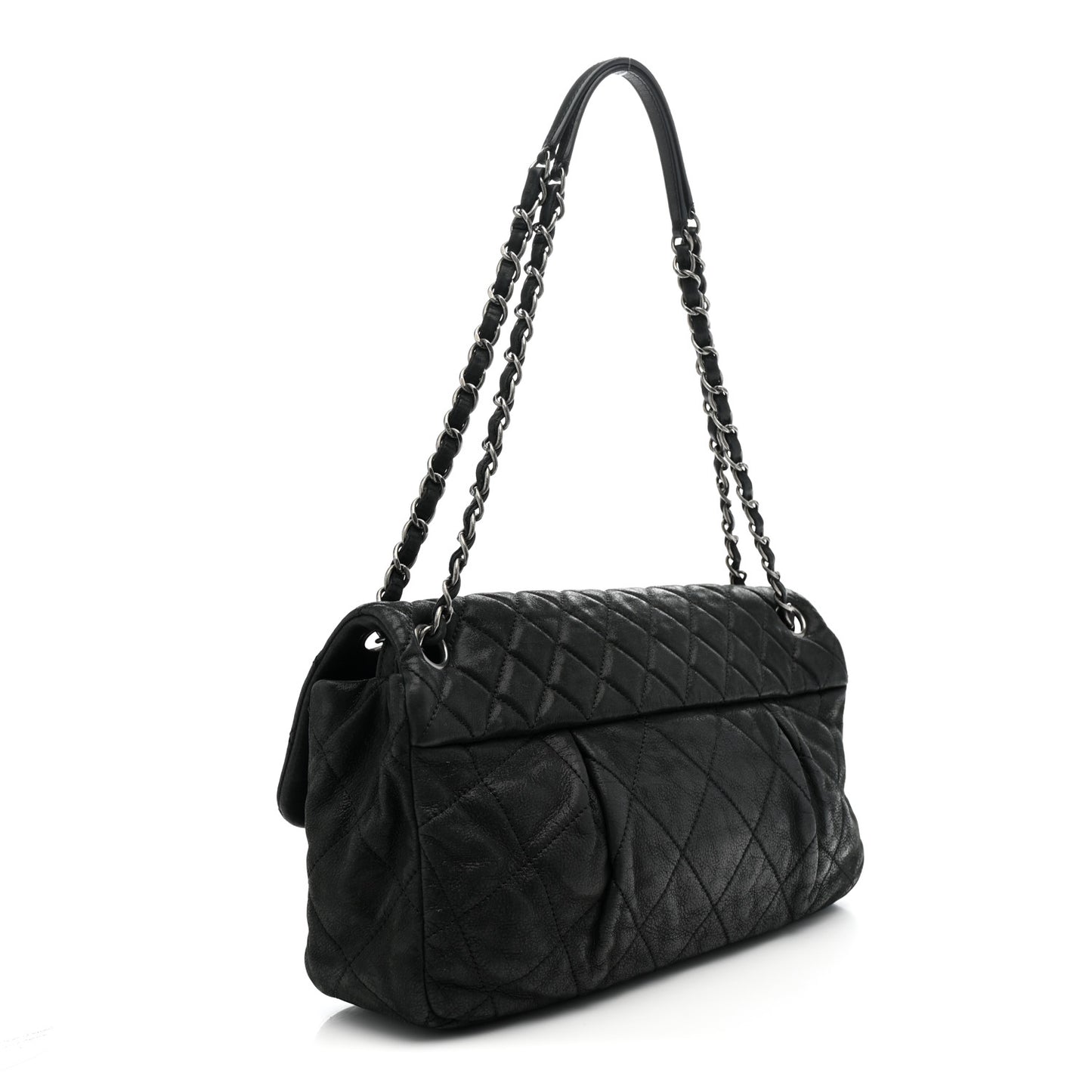 Iridescent Calfskin Quilted East West Flap Black