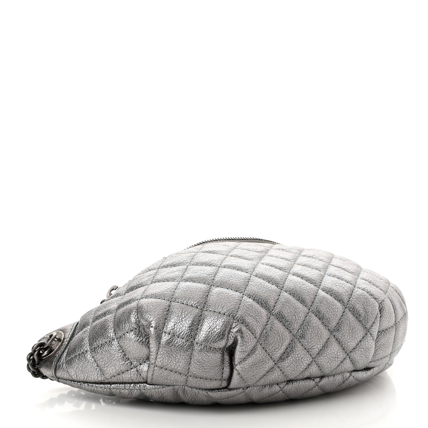 Metallic Calfskin Quilted Banane Waist Bag Fanny Pack Silver